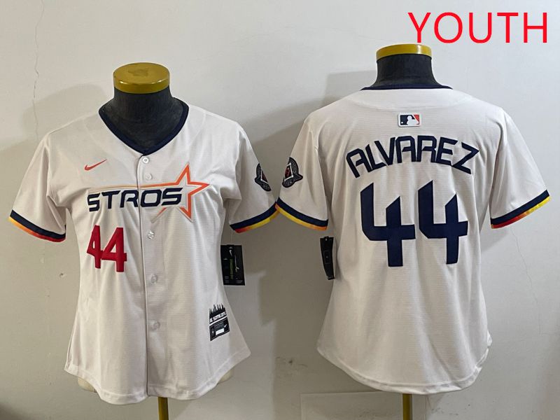 Youth Houston Astros #44 Alvarez Cream Three generations Joint Name 2025 Nike MLB Jersey style 4